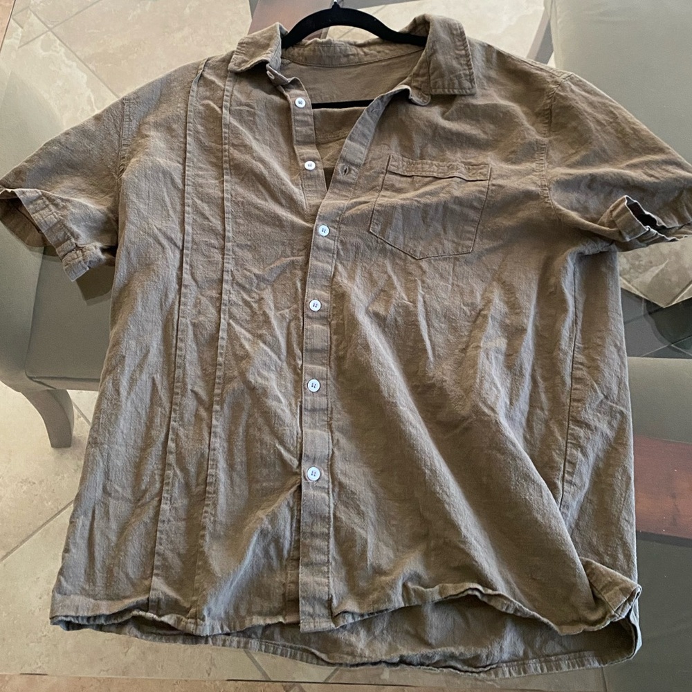 Army green 70%cotton 30%flax button down shirt mens large